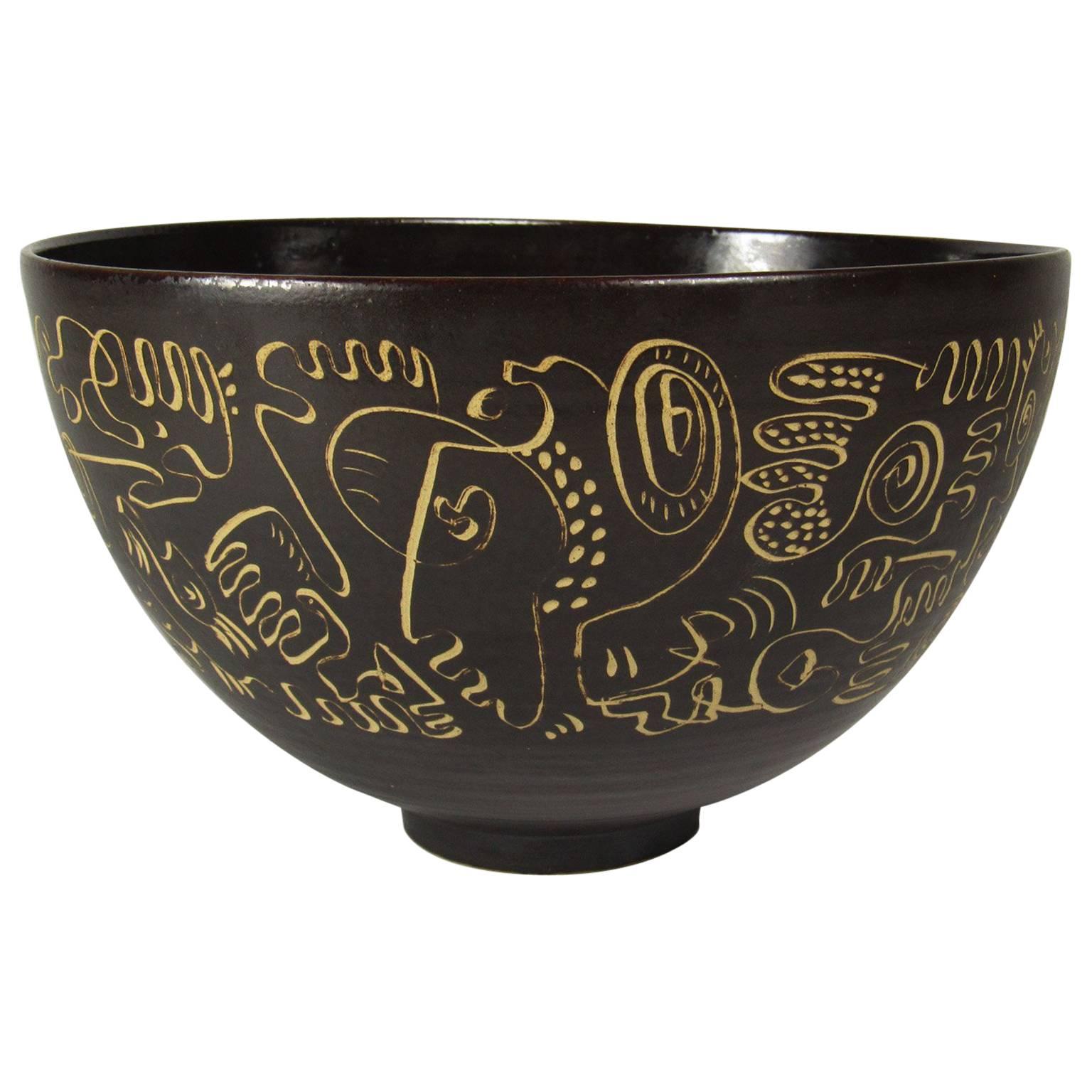 Mid-20th Century Edwin Scheier Brown Glazed Ceramic Bowl