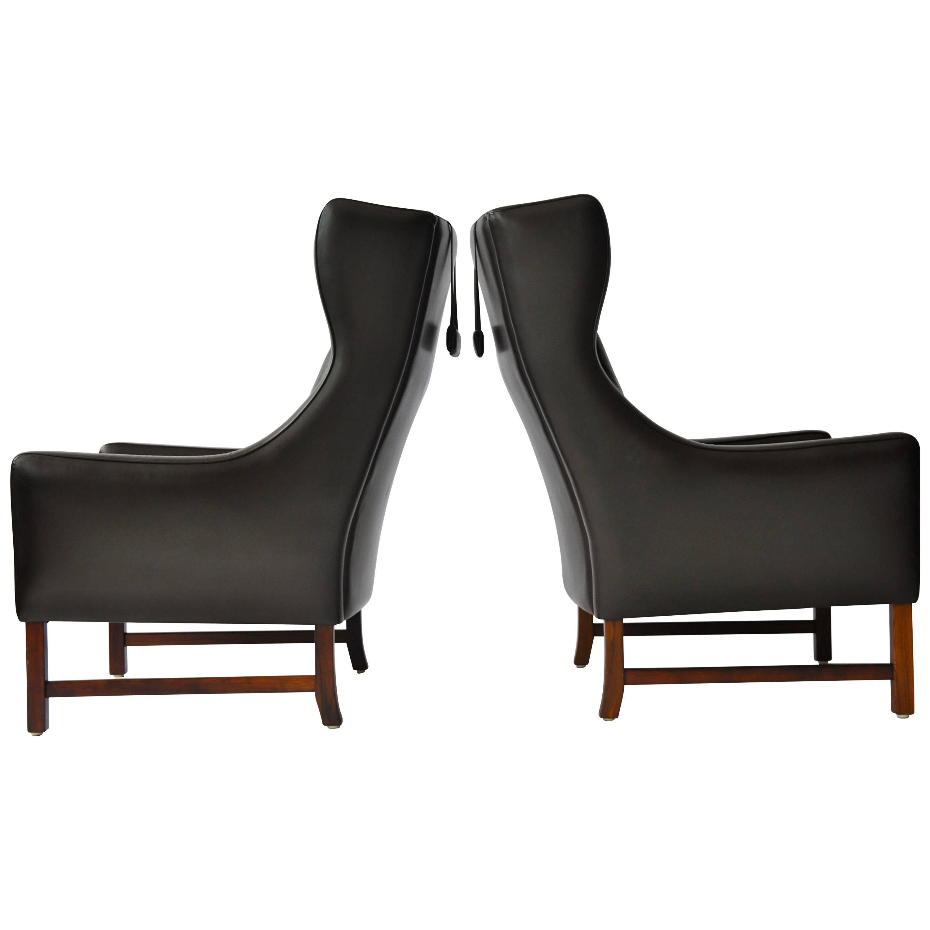 Pair of Frederik Kayser Leather Wing Chairs