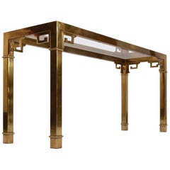 Chinoiserie Brass and Glass Long Console by Mastercraft