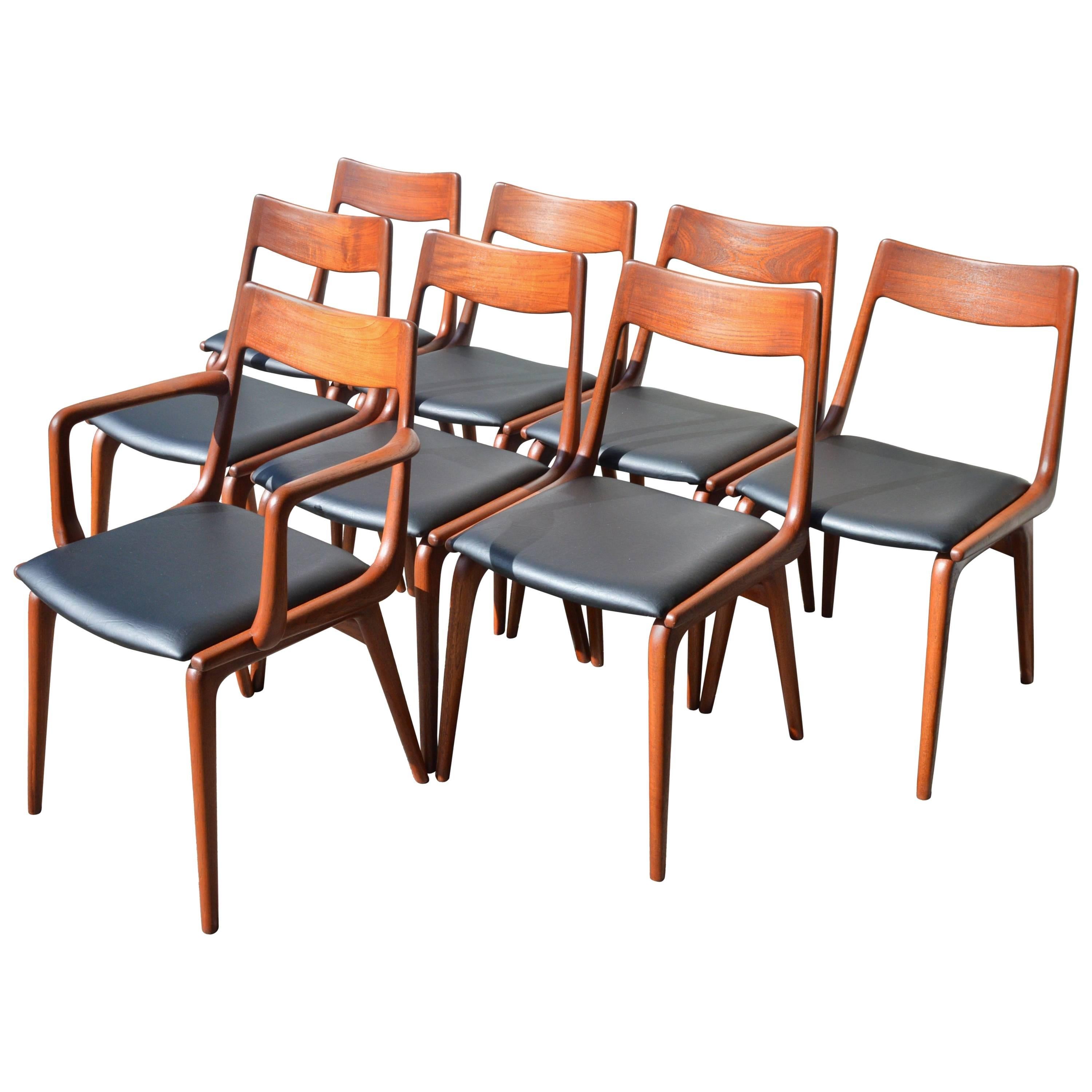 Set of Eight Erik Christensen Teak Boomerang Dining Chairs for Slagelse
