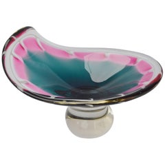Vintage Paul Kedelv for Flygsfors Art Glass Dish Blue Pink Clear Signed