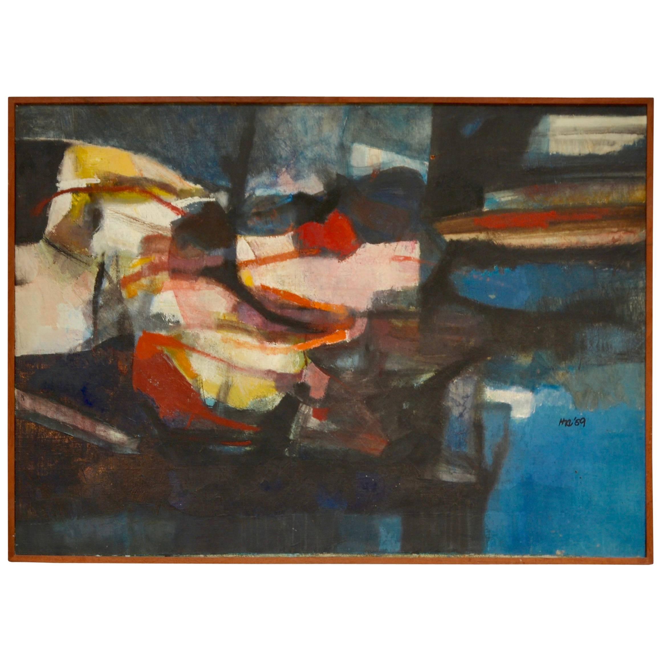 Pittura ad olio astratta "Pesce nero" di Harry Nadler