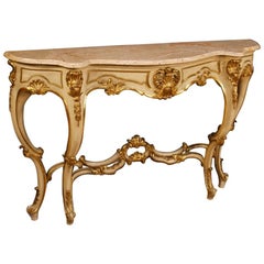 20th Century French Lacquered and Gilt Console Table with Marble Top