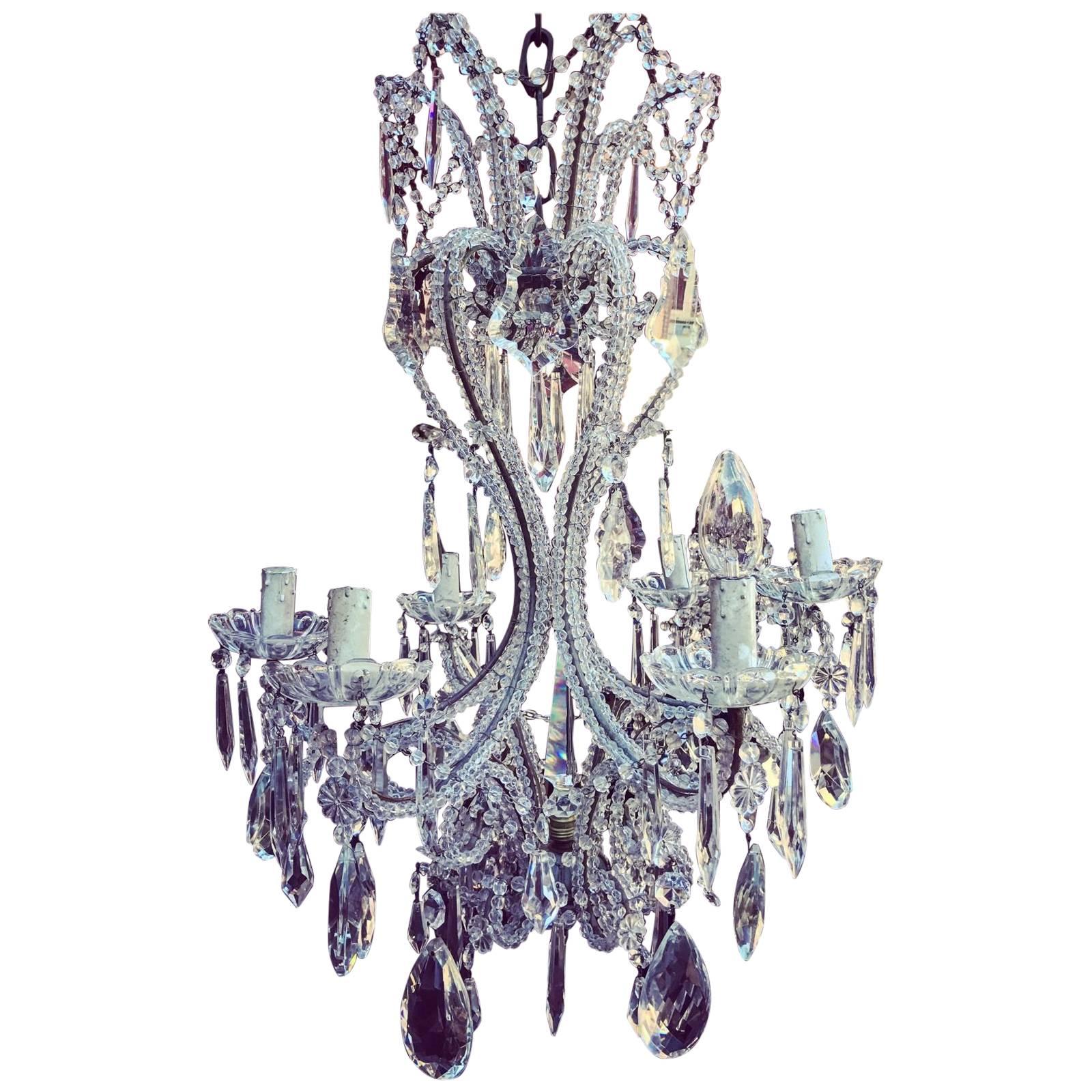 Rare Antique French Bronze and Crystal Chandelier
