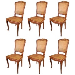 Set of Six French Carved Walnut Dining Chairs in Style of Louis XV 4