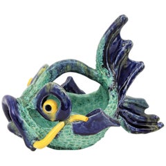 Italian 1950s Colorful Glazed Ceramic Fish Sculpture