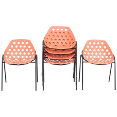 Set of Six Coquillage Stacking Chairs by P. Guariche for Meurop