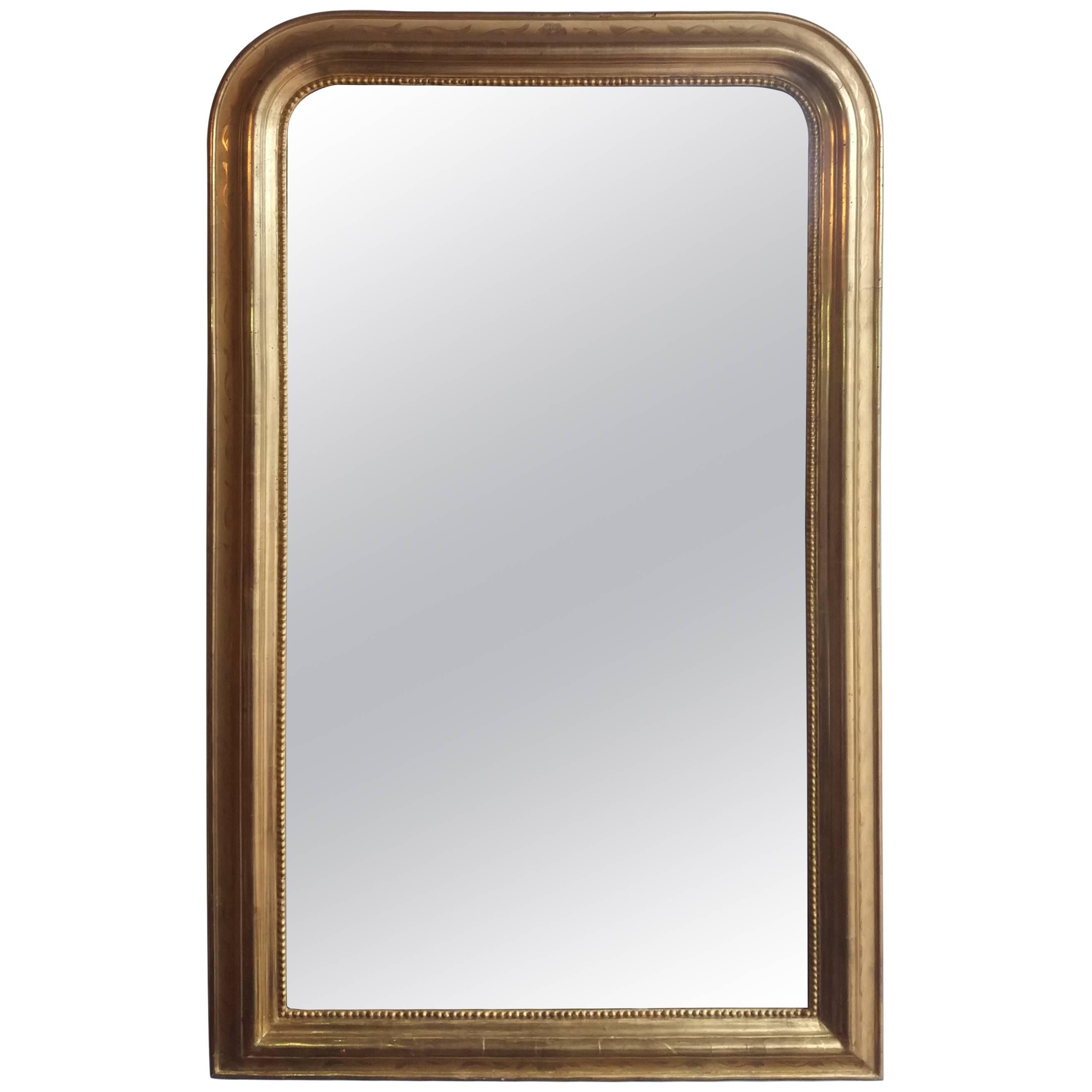 19th Century Louise Philippe Gold Wood and Plaster French Mirror, 1850 For Sale
