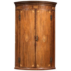 George III Period Bowfront Corner Cupboard with Satinwood Marquetry Inlays