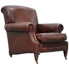 RRP £5800 Custom-Made George Smith Club Armchair Aged Brown Leather Hand Studded 6