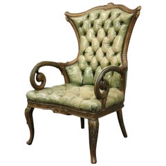 Antique French Louis XV Style Giltwood and Leather Armchair, circa 1900