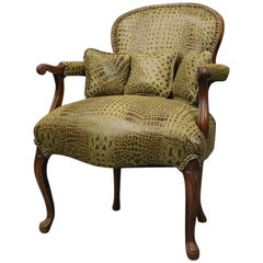 Vintage French Alligator Print Leather Louis XV Style Armchair and Ottoman