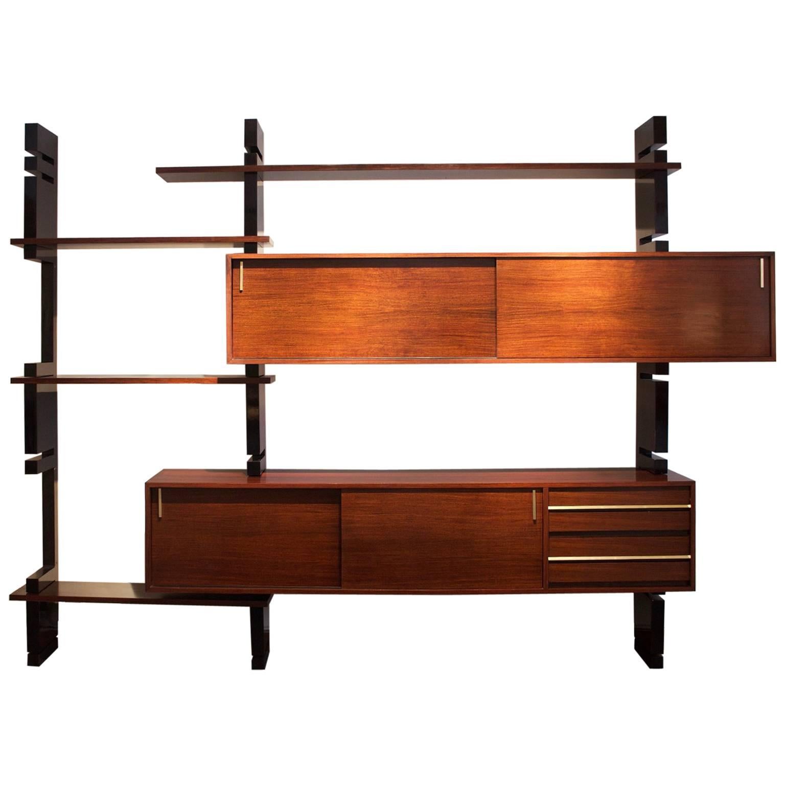 Rosewood, Lacquered Wood and Brass Bookcase by Amma