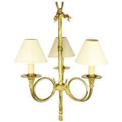 Antique Bronze Three-Light 'Hunting Horn' Chandelier by Maison Baguès