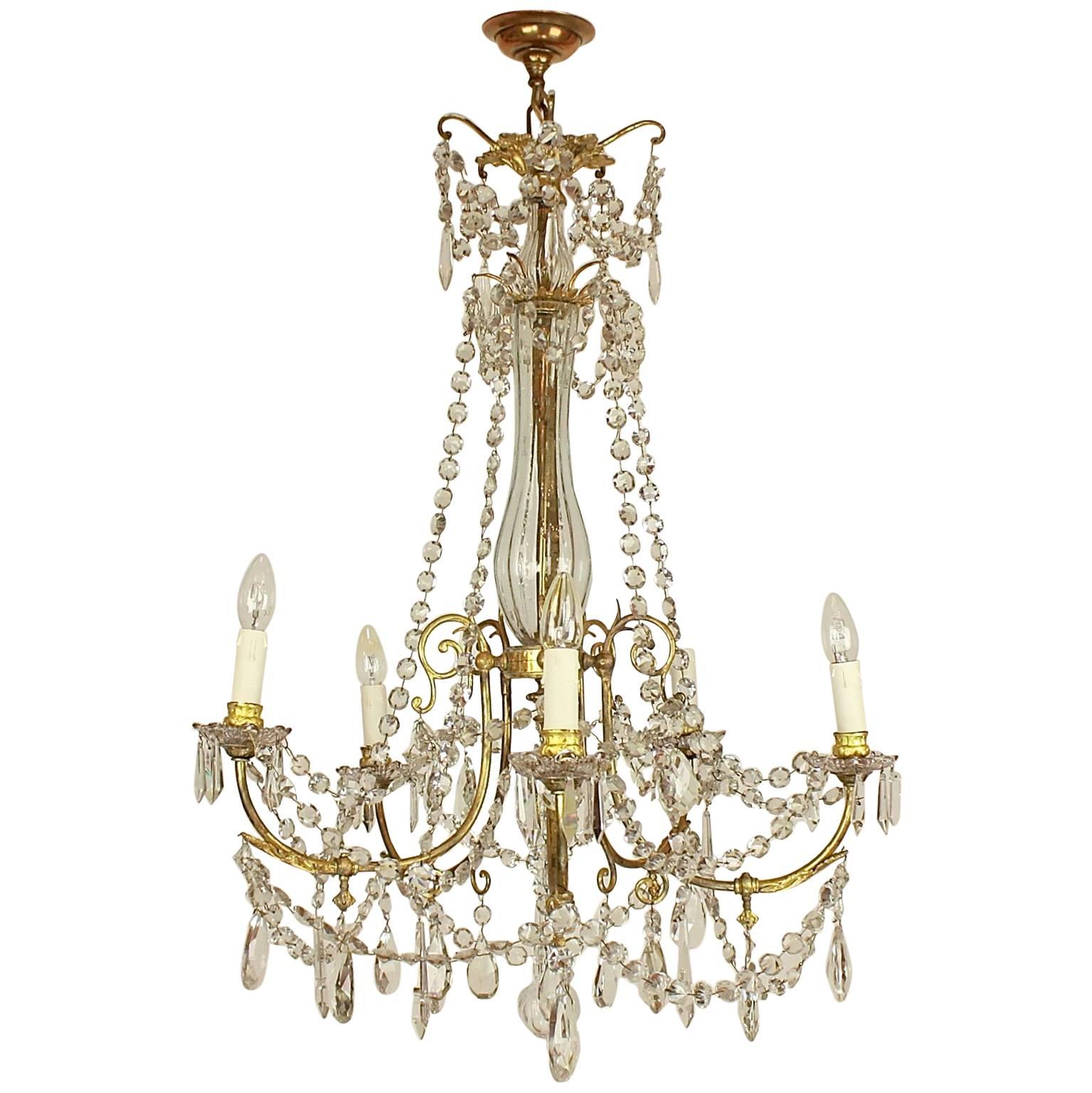 19th Century Louis XV Style Gilt-Bronze and Cut-Crystal Five-Light Chandelier