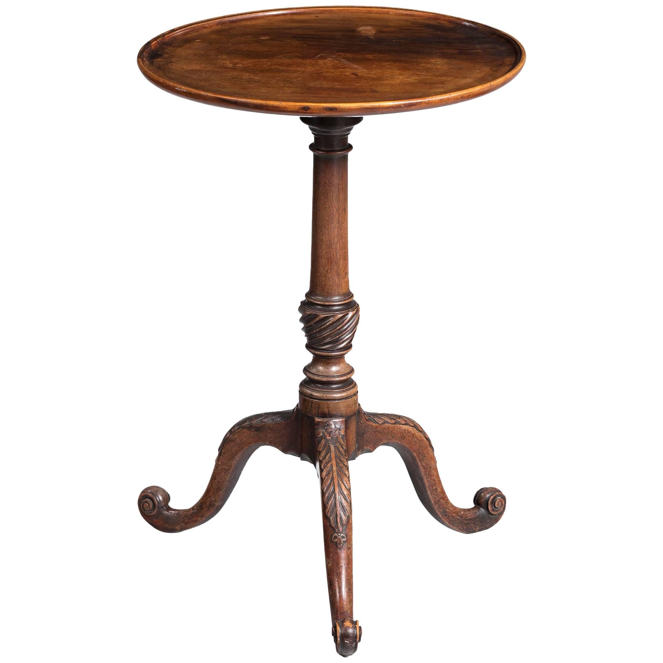 George III Period Mahogany Dish Top Tripod Table on Scrolled Toes