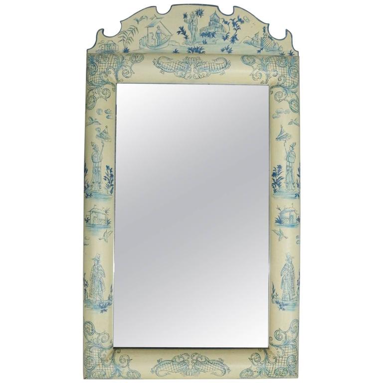 Vintage Hand Painted Chinoiserie Beveled Wall Mirror Homecoming Circa 1950