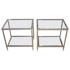 Pair of French End Tables with Smoked Glass