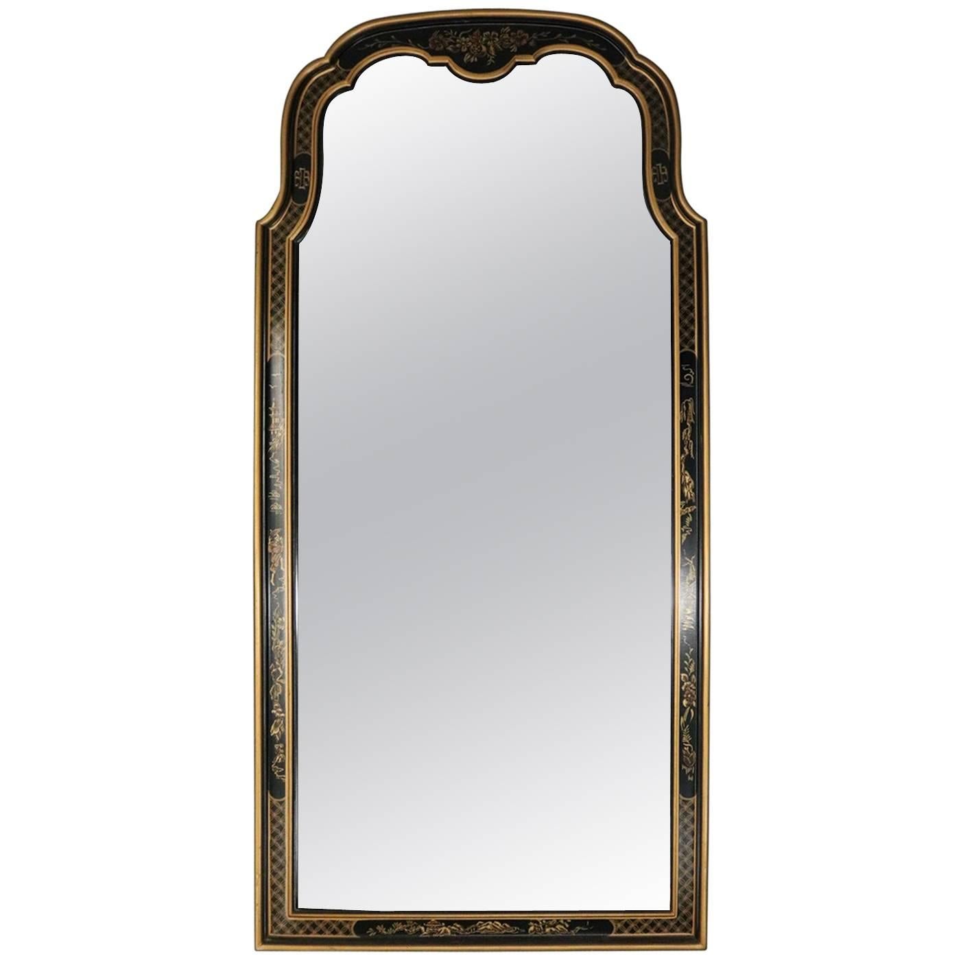 Drexel Heritage Ebonized and Gilt Chinoiserie Decorated Wall Mirror, 1940