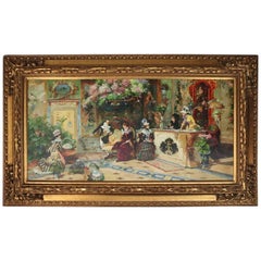 Monumental Vintage Oil on Canvas by E. Alexander, Hotelier Parlor Scene