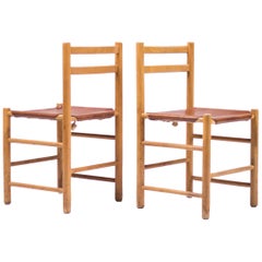 Pair of Minimalist Chairs in Maple and Leather 9