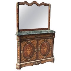 French Antique Inlaid Buffet and Mirror Sideboard