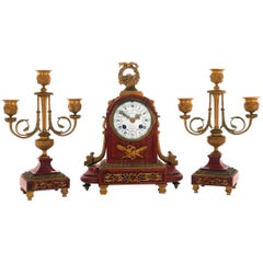Early 20th Century Griotte Marble Clock Garniture