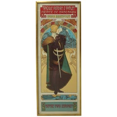 Vintage Alphonse Mucha Lithograph "Hamlet" with Sarah Bernhardt Theater Poster