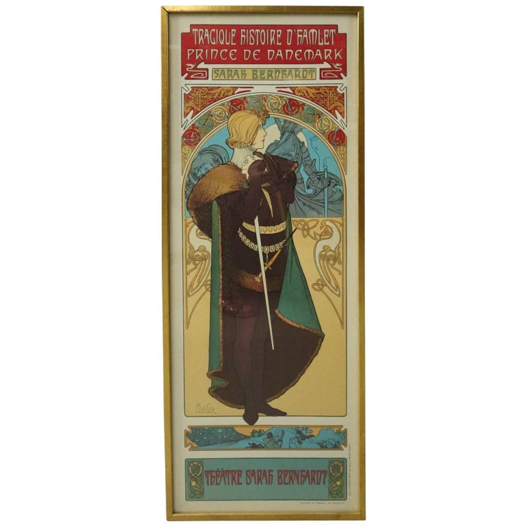 Alphonse Mucha Lithograph Hamlet With Sarah Bernhardt Theater Poster At 1stdibs