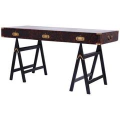 19th Century English Campaign Style Desk with a Faux Tortoise Shell Finish