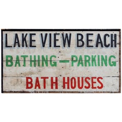 Antique Early-Mid 20th Century Lake View Beach Wooden Advertising Sign