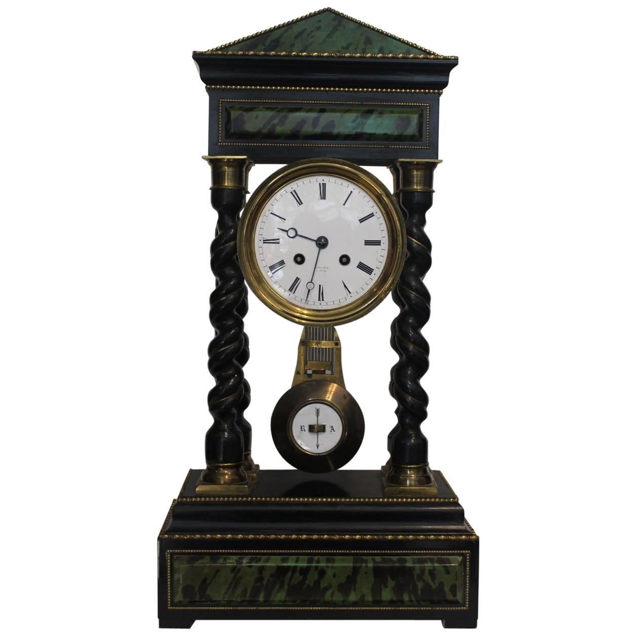 Mid-19th Century French Timber Portico Clock by Eugene Williez For Sale
