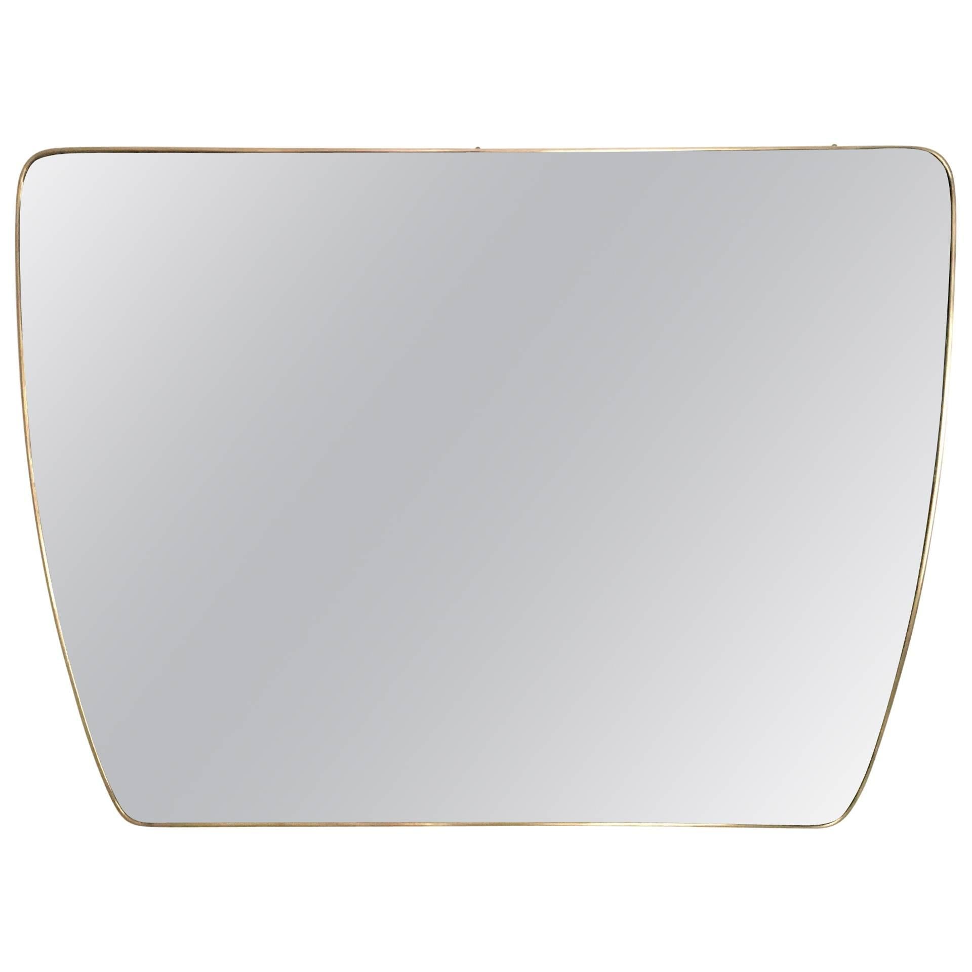 Elegant and Minimal Brass Wall Mirror, Italy, 1950s