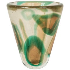 Achimede Seguso "Green Amber Patch" Vase
