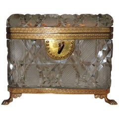 French Faceted Cut Crystal Bronze Ormolu-Mounted Casket Jewelry Box 2