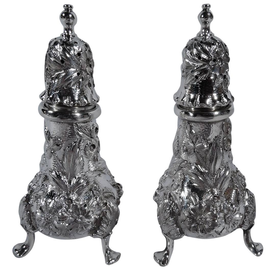 Pair of Pretty Repousse Sterling Silver Salt and Pepper Shakers by Kirk