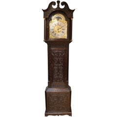 Mid-18th Century Oak Moonphase and Centre Seconds Longcase Clock