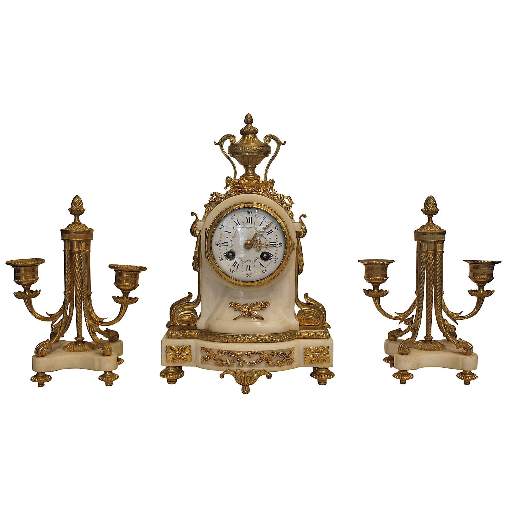 19th Century French Clock Garniture by A.D.Mougin For Sale