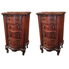 Antique Pair of English Burl Walnut Nightstands or Side Tables, 19th Century