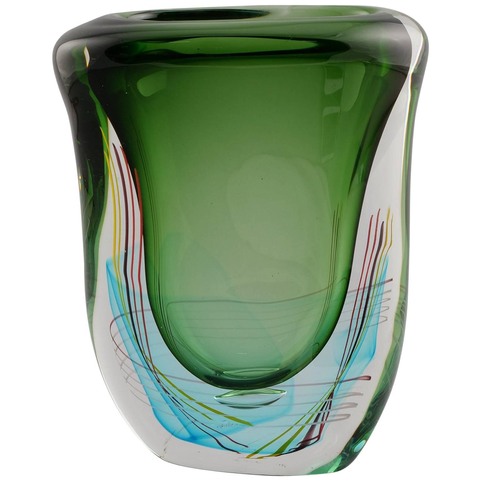 Large Green Fratelli Toso Murano Vase