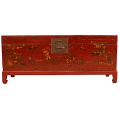 Fine Red Lacquer Trunk with Gilt Motif