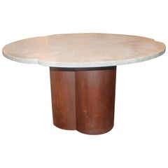Clover Shaped Italian Dining Table Base with Honed Lagos Azul Limestone Top