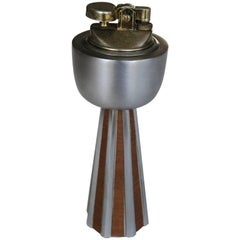 Vintage American Modern Brushed Silver and Wood Table Top Lighter by Ben Seibel