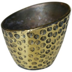 Vintage Modern Decorative Brass-Plated Metal Round Cup with Dimples Design