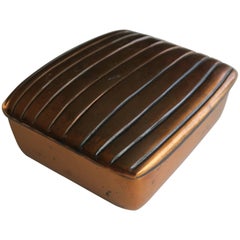 Vintage Decorative Copper-Plated Metal Box in Rectangular Form with Lines Design