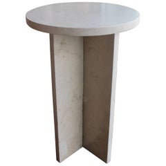 Side Table in Cross Fitted, Lagos Azul Limestone