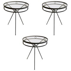 Vintage Mid Century Iron and Glass Garden Café Tables or Side Tables, 1950s