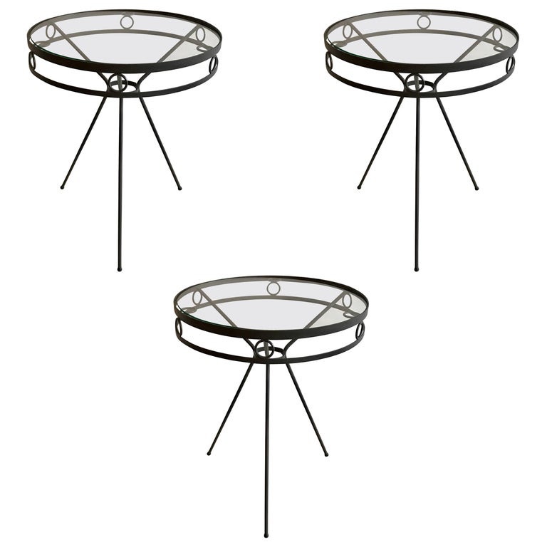 Mid Century Iron and Glass Garden Café Tables or Side Tables, 1950s at
