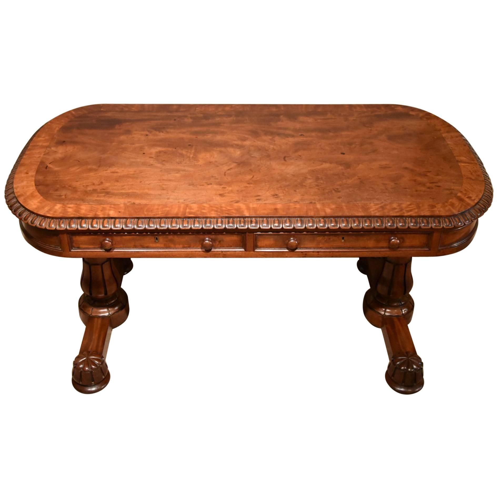 Very Fine William IV, Irish, Mahogany and Satinwood Library or Writing Table For Sale