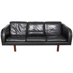 Danish Mid-Century Jørgen Gammelgaard Black Leather Sofa